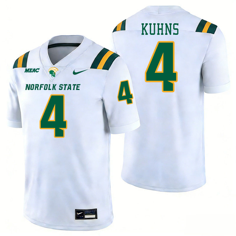 Norfolk State Spartans #4 Otto Kuhns College Football Jerseys,Uniforms Stitched-White